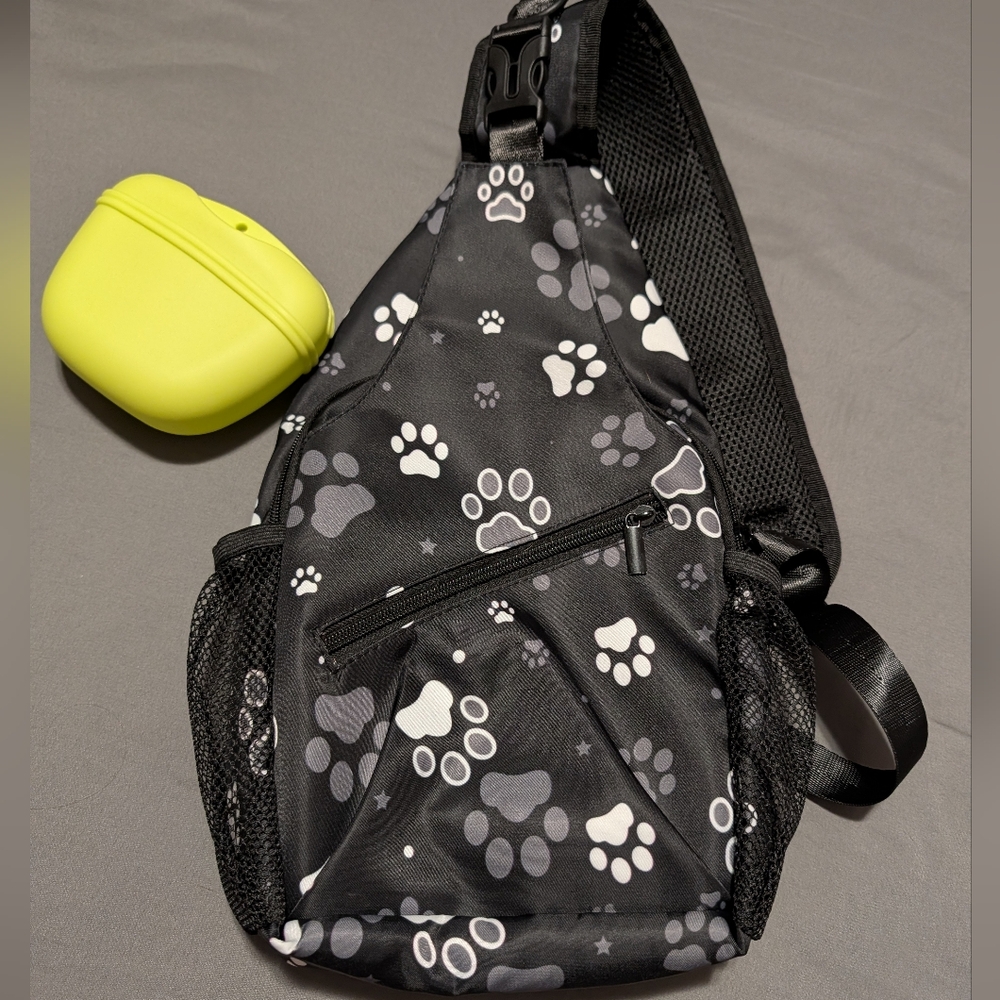 Paw Print Puppy Dog Walk Zip Up Sling Bag
